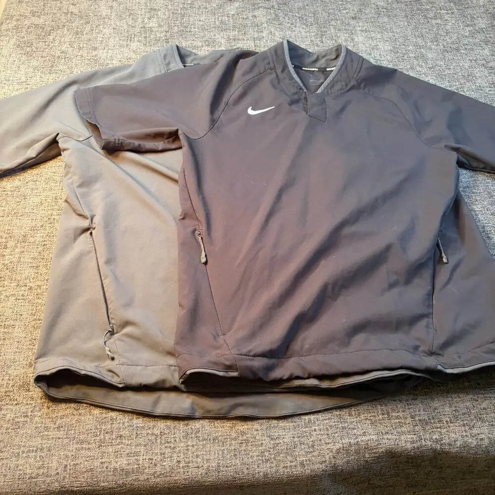 Lot of 2 Nike Mens Baseball Team Hot Jacket Anthracite Black and Gray Medium